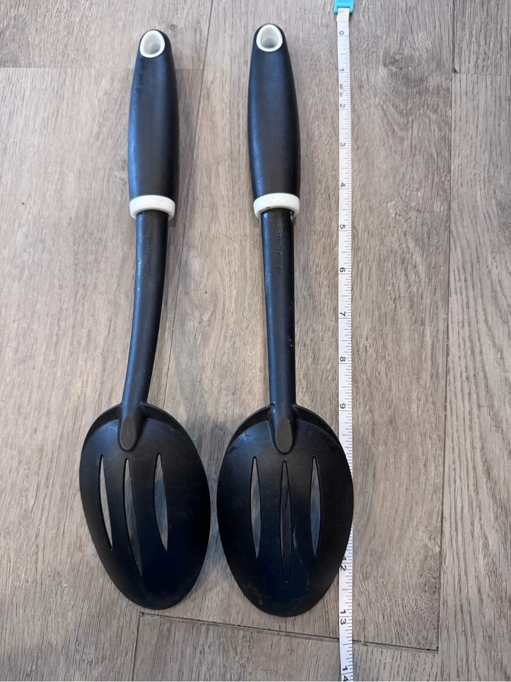 Betty Crocker Slotted Spoons Set of 2 Serving Utensils Black Plastic Handles USA
